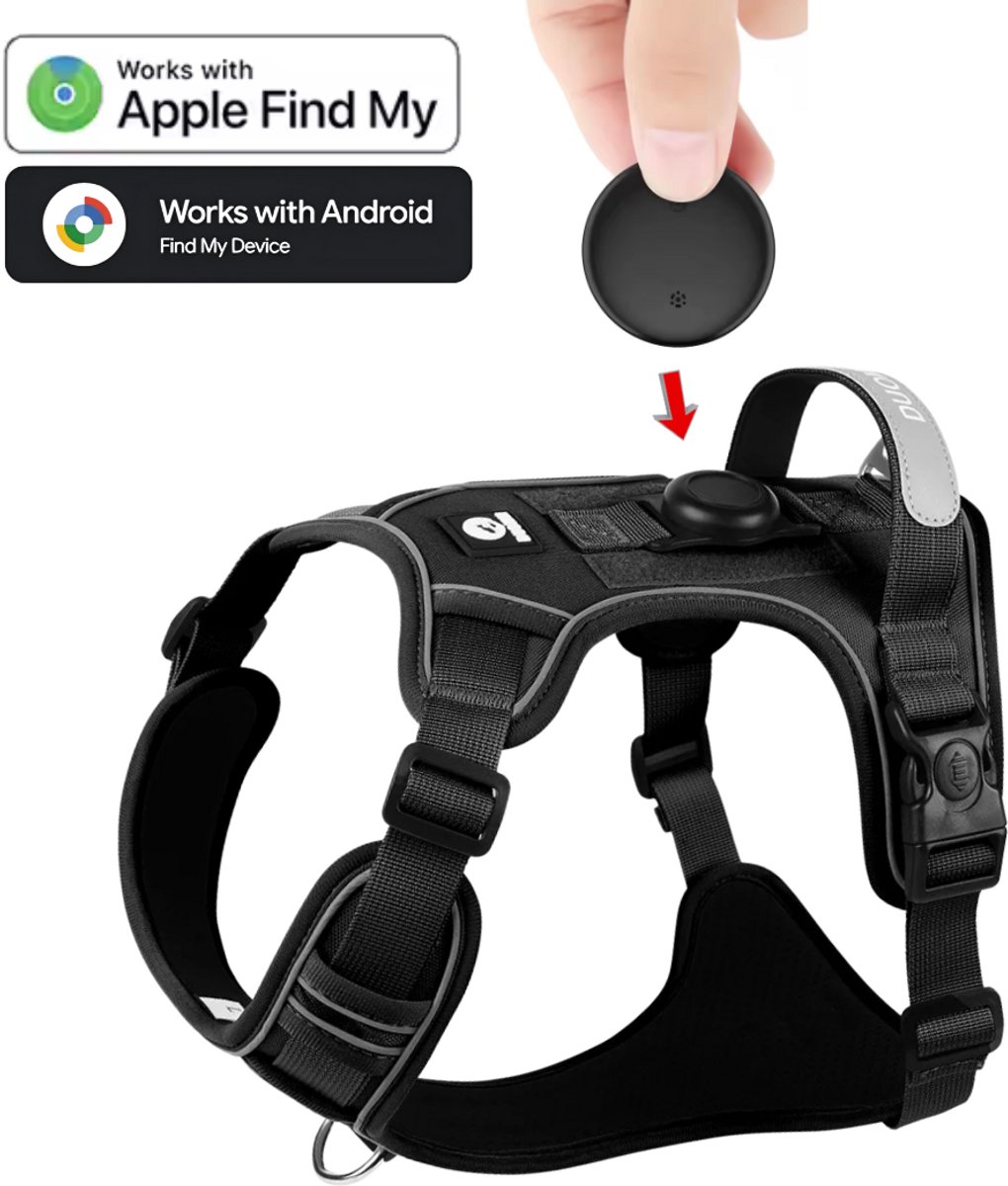 Hondentuig met Tracker – Maat L - Geschikt voor Android & iOS Apple - Sterk Ademend Harnas met Reflectie – Inclusief GPS Bluetooth Tracker – Anti-Trek en Comfortabel - Luxe Hondentuigje - Pro Hondentuig - Y Tuig