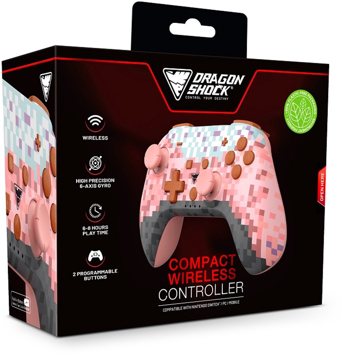 DragonShock - PopTop Compacte Bluetooth Draadloze Controller Roze Kubus voor Switch en Switch OLED thumbnail 5