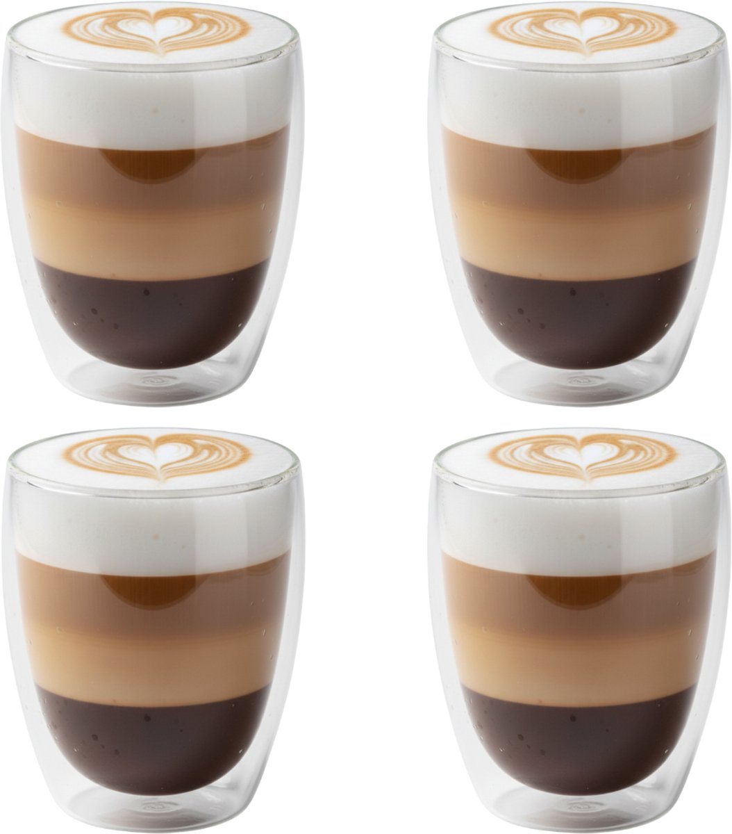 Bol.com Betrahan Handgeblazen Dubbelwandige Glazen - 350ML Set van 4 - Theeglazen - Koffieglazen aanbieding