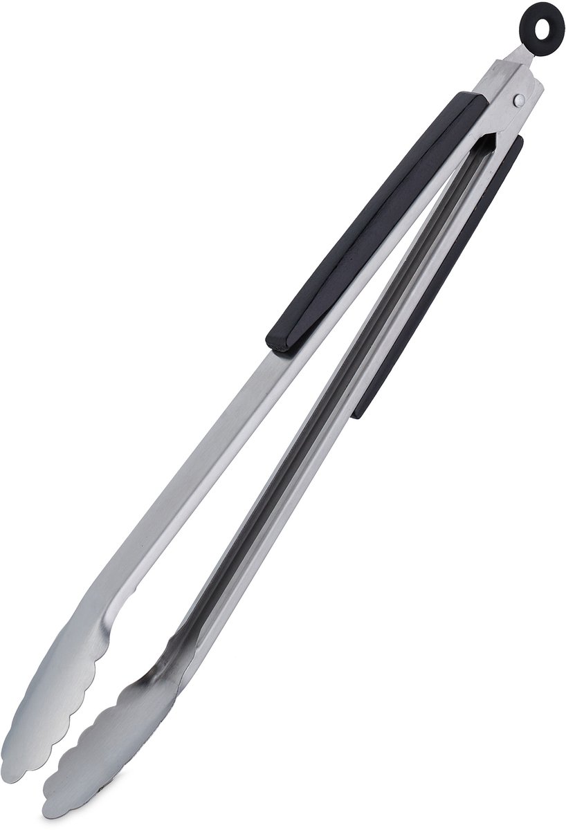 2x barbecuetang - houten handgreep - serveertang rvs - vleestang - 38 cm - zwart