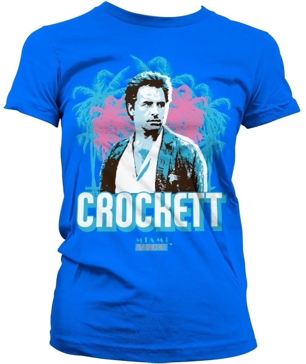 Miami Vice Crockett Palms Girly T-shirt voor dames, blauw