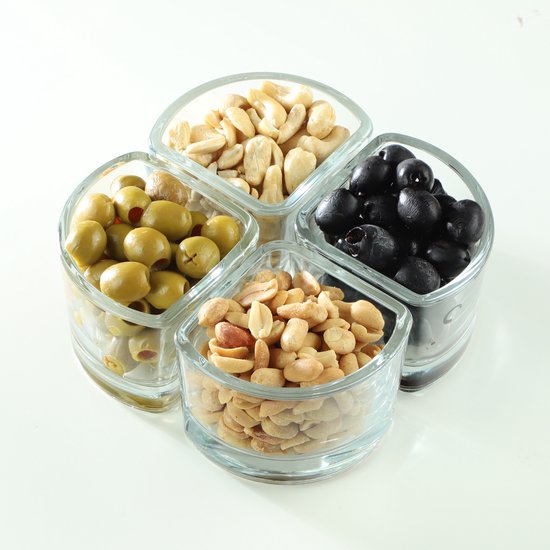 KADAX Glazen Schaaltjes, Snackschalen Van Transparant Glas Dipschalen Van Hoogwaardig Glas Serveerschalen Voor Noten Ijs Dips Desserts En Olijven 4 X 120 Ml Kwart Cirkel