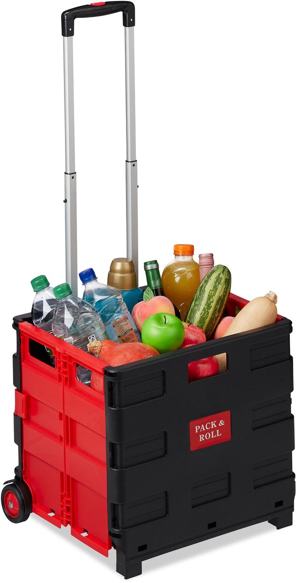 Relaxdays 2x boodschappentrolley - vouwkrat krat op wielen - boodschappenkar rood