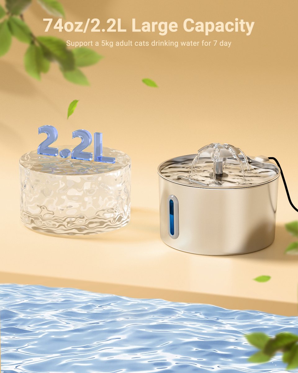 BalimoPet Drinkfontein Kat en Hond - RVS - 2.2L Waterfontein Kat en Hond - Incl 3 Filter + 3 Sponzen en 1 cleaning tool - Fluisterstil thumbnail 3