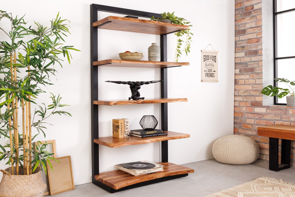 Massieve boekenkast MAMMUT 178cm acaciazwart vijf planken - 41628