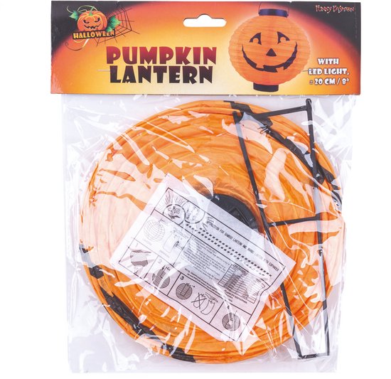 Funny fashion Halloween decoratie - 4x - pompoen - 20 cm - versiering - met LED licht - bollampioen — afbeelding 2