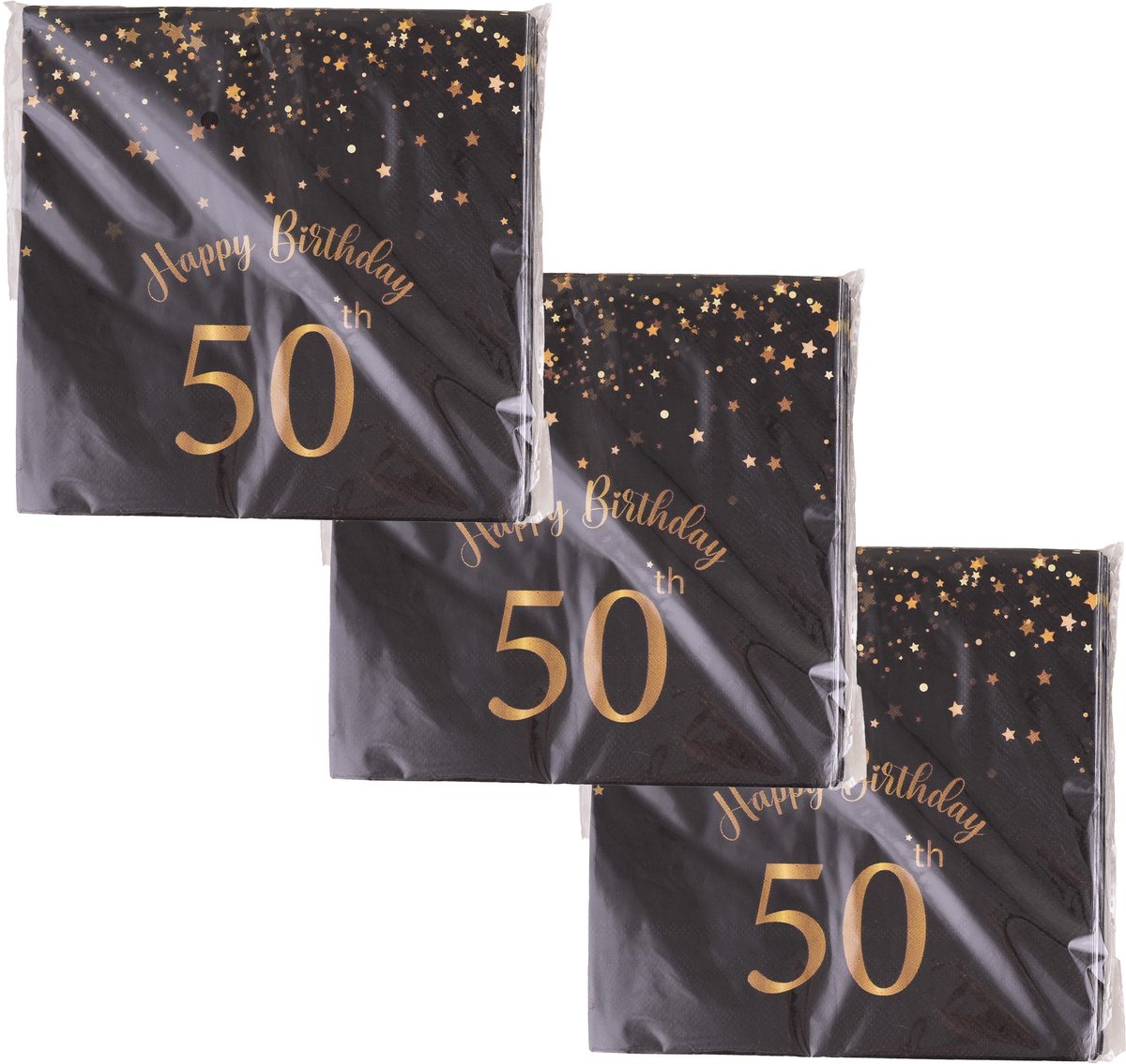 Funny fashion Verjaardag of Sarah feest servetten - leeftijd 50 jaar - 60x stuks - zwart/goud - 33 x 33 cm
