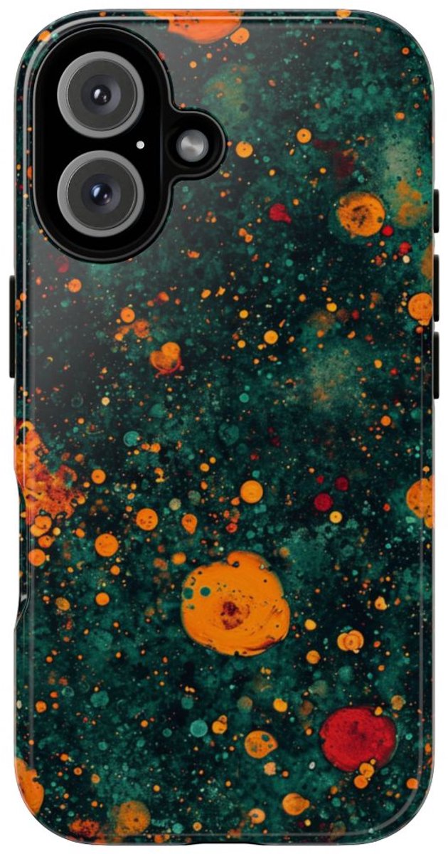 Abstracte Oranje en Teal Bellenpatroon – Telefoonhoesje Geschikt voor iPhone 16