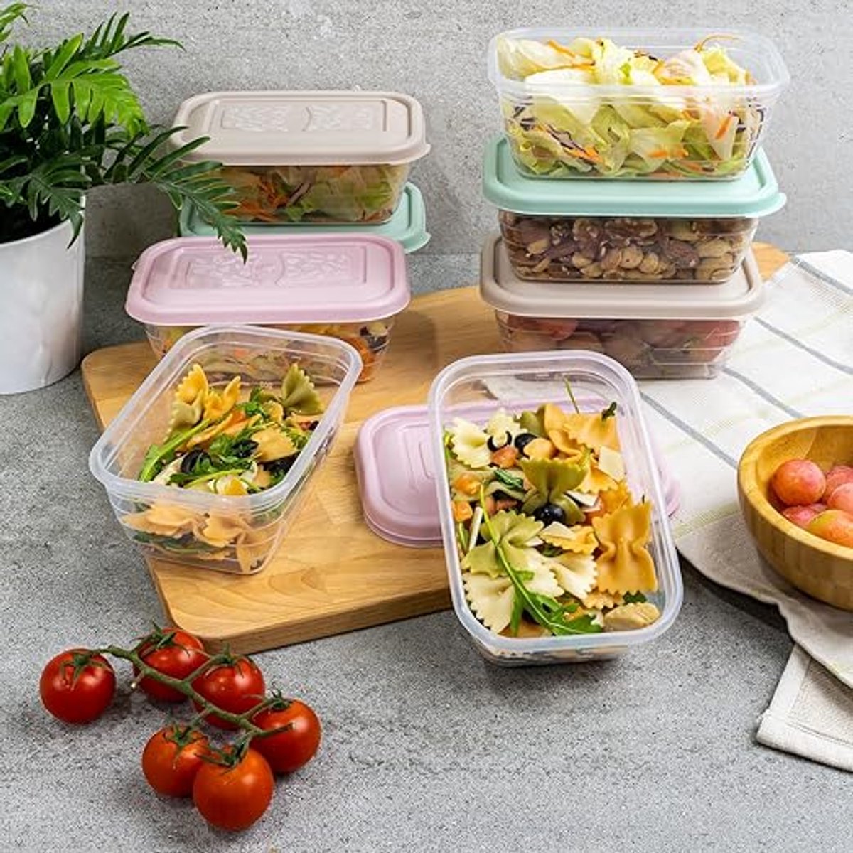 Set van 12 voedselcontainers van kunststof, BPA-vrij, magnetronbestendig, vaatwasmachinebestendig, vriesbestendig, container met deksel, gemaakt in Spanje (12 x 500 ml)