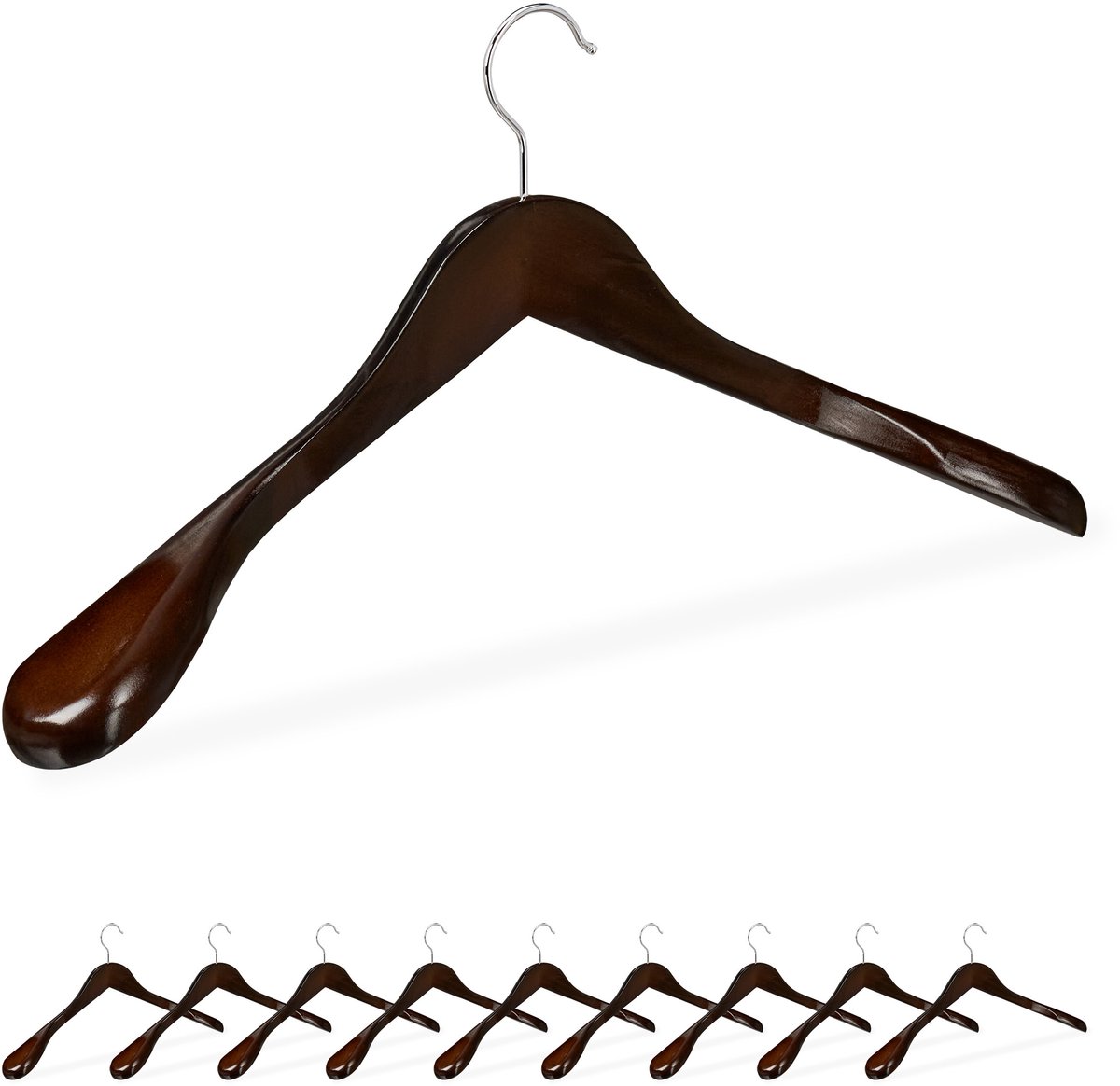 100x kleerhanger hout - set - kledinghangers hout - brede schouder - donkerbruin