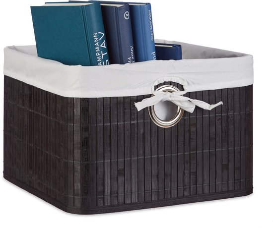 Relaxdays 2x panier de rangement bambou - panier pliable - tissu - décoration - panier à jouets