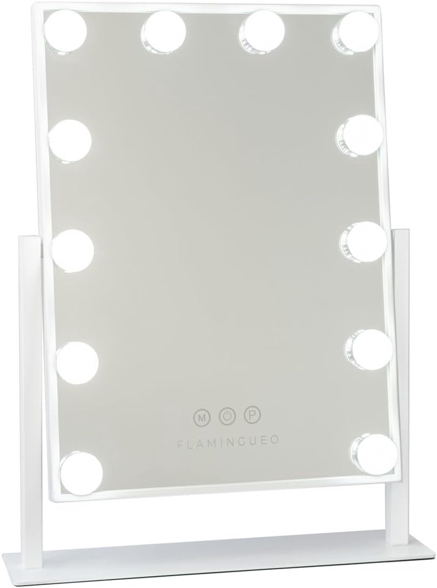 Make-upspiegel met LED Verlichting - 12 Lichten - 3 Lichtmodi - Touch Control - Instelbare Intensiteit - Inclusief Vergrootspiegel - Witte Vanity Mirror - 36x47,5x7,5 cm