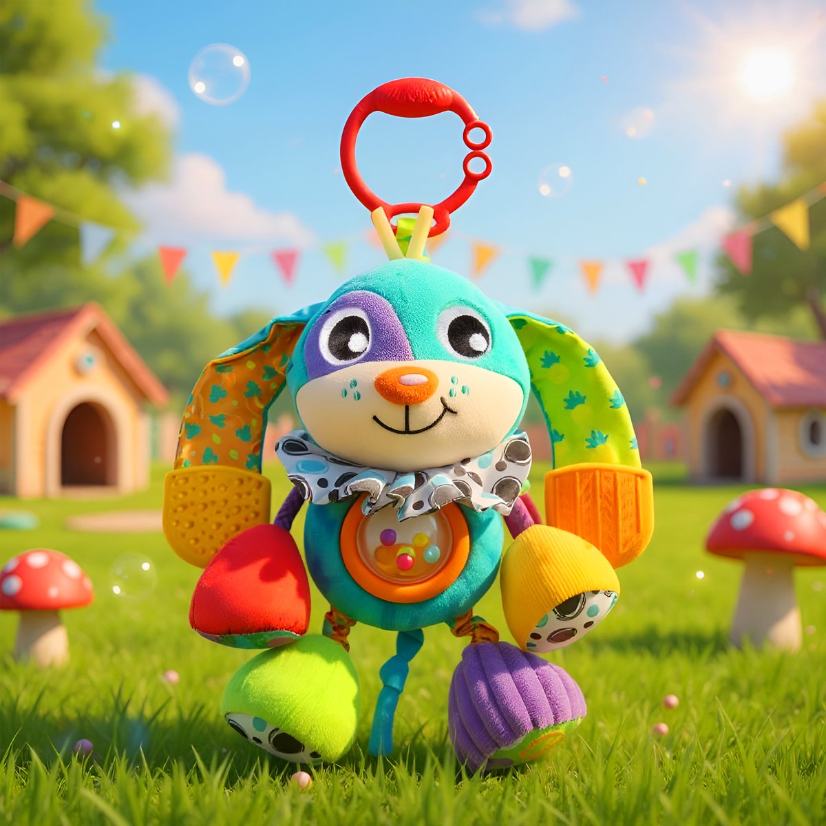 Playgro Activity Friend Doofy Dog - Hangspeeltje - Baby Speelgoed - Kinderwagenspeeltje - Rammelaar - Kinderwagenaccessoire - Buggyaccessoire - Educatief Speelgoed - Knuffeldier — cadeau in Spellen & Speelgoed - foto 6