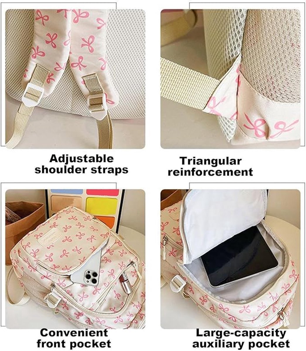 Schooltas - Rugtas - Tas - Rugtas Meisje - Schoolrugzak - 3-Pack Schattige Strik-Rugzakset - Esthetische Strik-Schooltas voor Dames en Meisjes - Grote Capaciteit Bedrukte Tas - voor Reizen, School, Woon-Werkverkeer — cadeau in Mode & Accessoires - foto 4