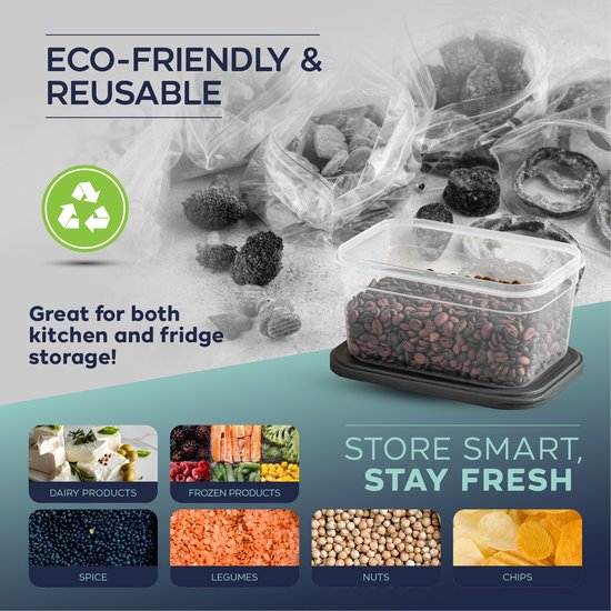 Coffret de conservation alimentaire rectangulaire Soft Chef Viola 12 pièces – 2 200 ml – Sans BPA – Empilable et hermétique – Couvercles anthracite – Étiquettes et Marker inclus