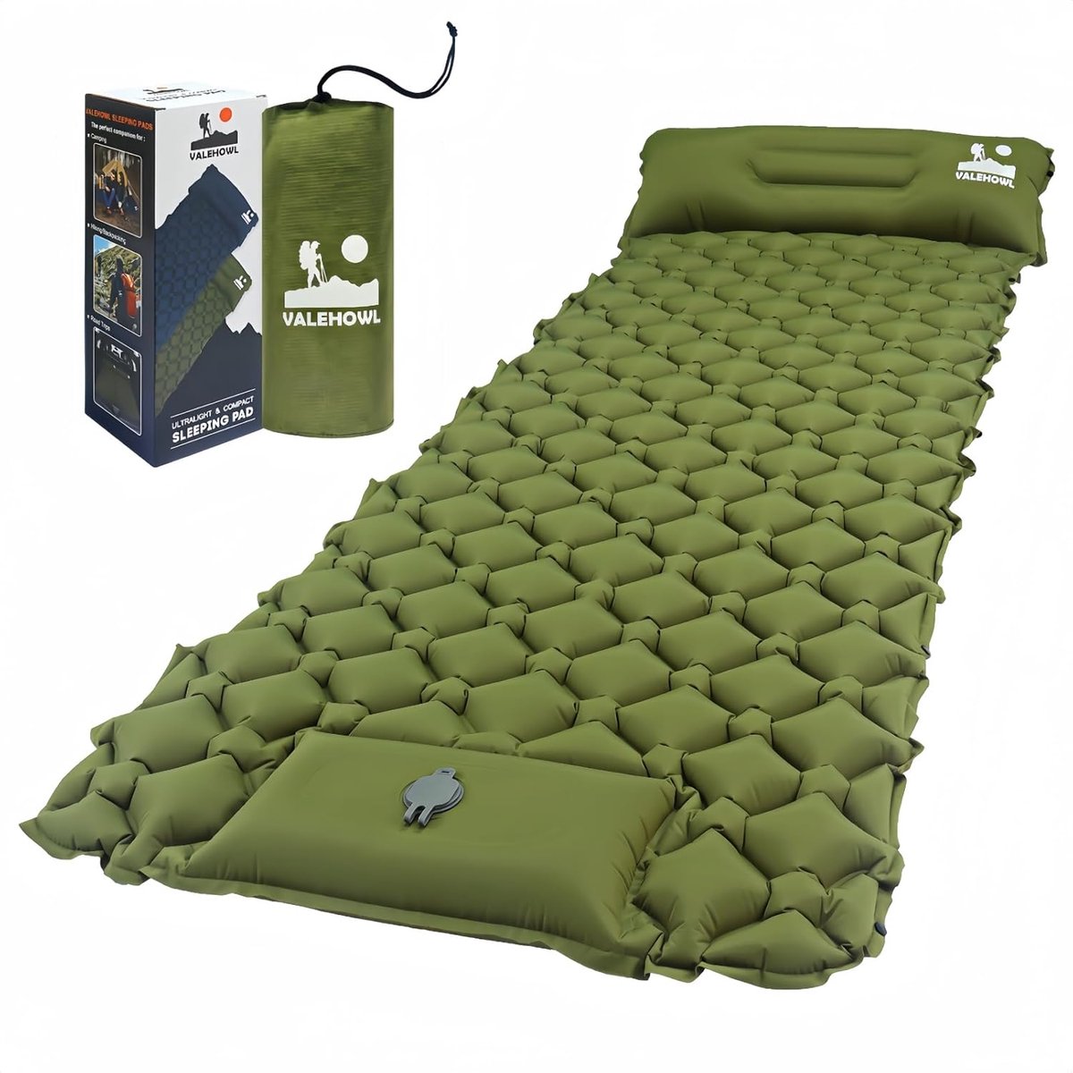 18 Pond Ultralichte Opblaasbare Slaapmat met Voetpomp en Kussen - Compacte Kampeermatras voor Buiten Backpacken Wandelen
