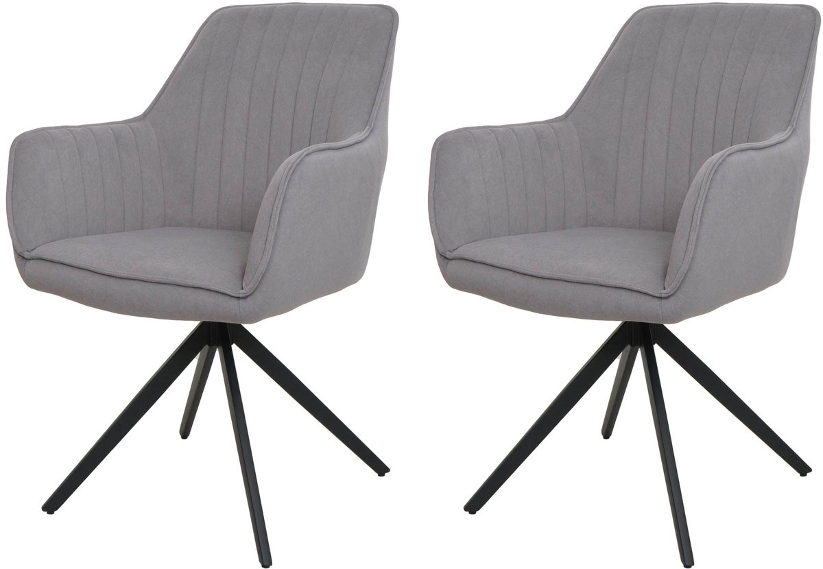 MCW Set van 2 eetkamerstoelen MCW-L79, keukenstoel armleuningen, draaibare auto positie stof/textiel ~ lichtgrijs