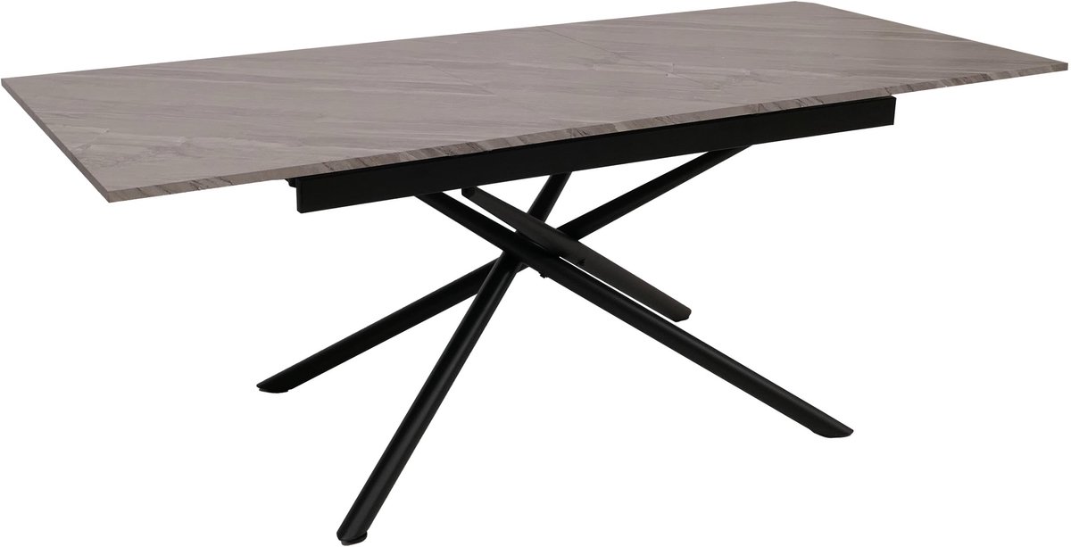 MCW Eettafel MCW-O57, uitschuifbare eettafel, ijzer MDF uitschuifbaar 160-200x90cm ~ marmerlook grijs