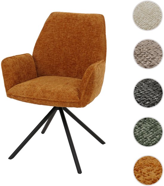 Chaise de salle à manger MCW-G67, chaise de cuisine, chaise avec accoudoirs, pivotante, position automatique, chenille, Oeko-Tex MVG ~ jaune moutarde