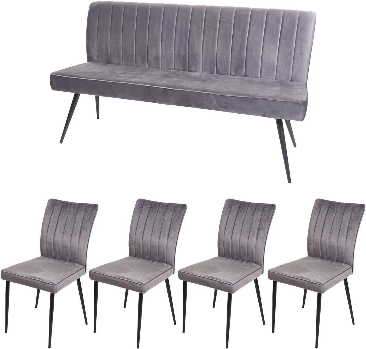 MCW Eetkamer set MCW-K16, 4-delige set stoel + bank Eetkamergroep Zitgroep Eetkamerset, fluweel metaal ~ donkergrijs