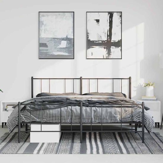 vidaXL - Bedframe - met - hoofd- - en - voeteneinde - metaal - zwart - 193x203 - cm