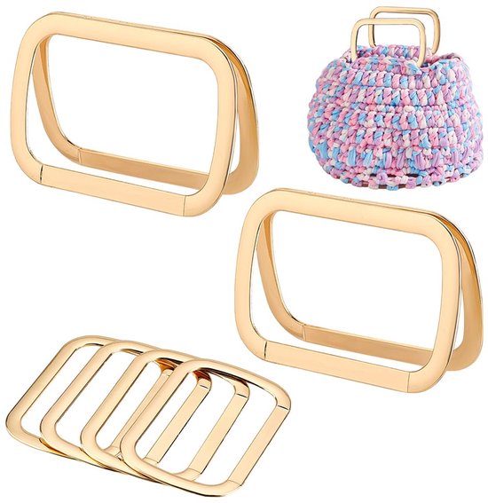 6 stuks vervangende portemonneehandvatten, rechthoekig, lichtgoudkleurig, met een frame voor portemonneehandvatten, 3,7 x 2,4 inch