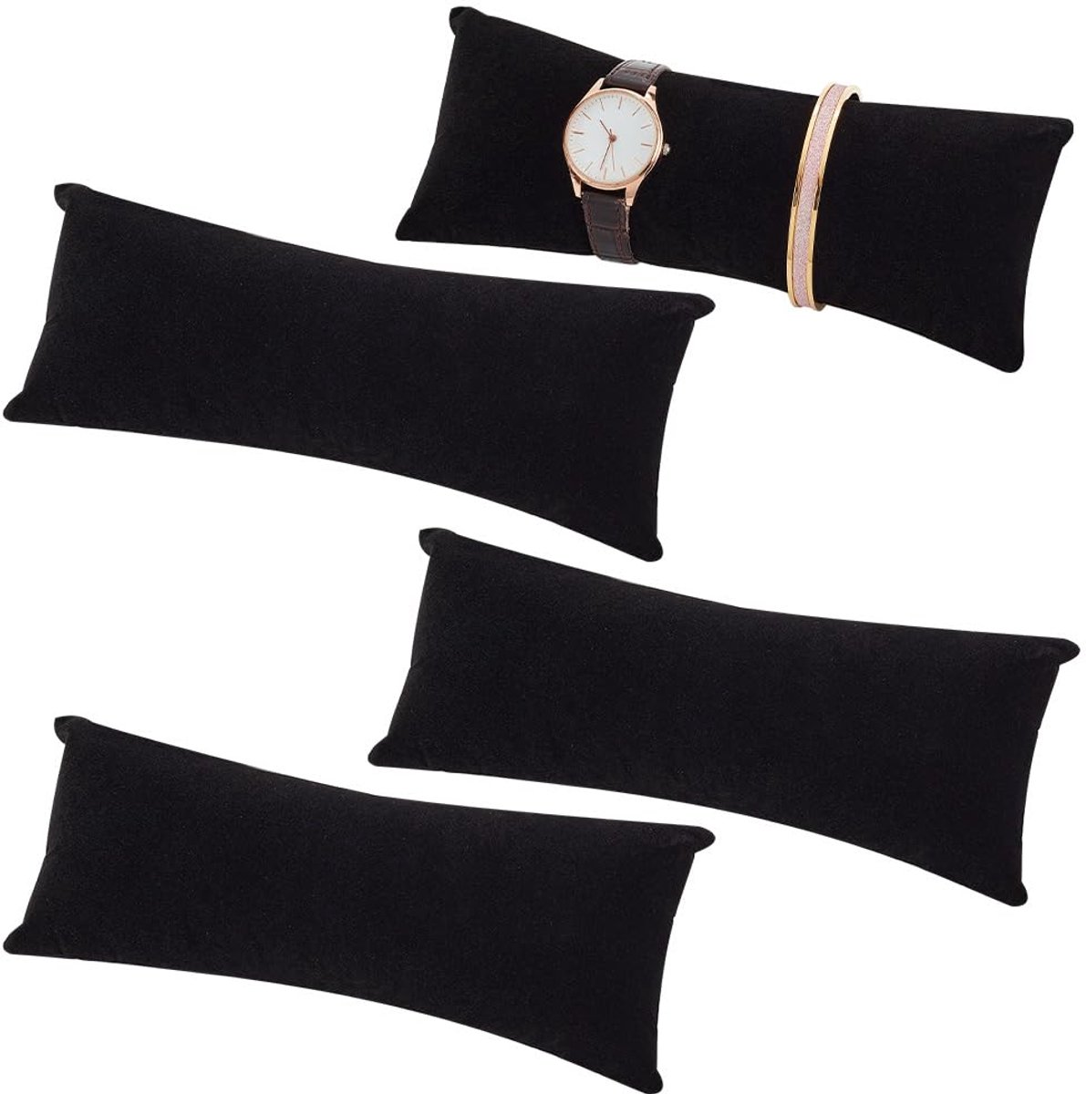4 Pack Long Velvet Watch Display Pillow Black Bracelet Pillows Jewelry Display Pillow for Man Father