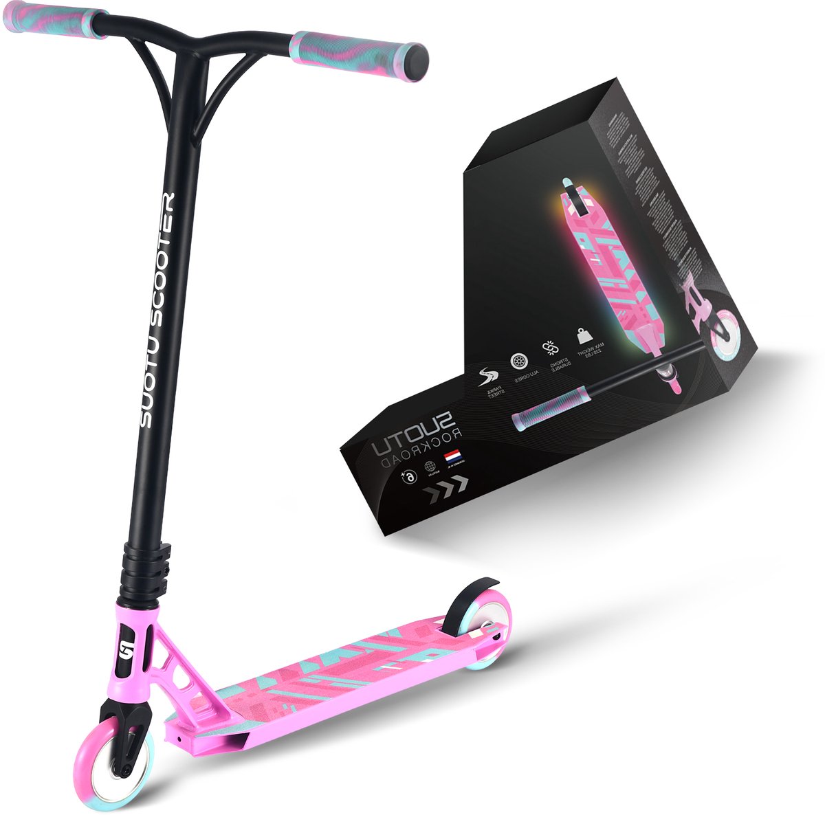 Suotu Stuntstep Professioneel - Step - 110mm - Speelgoed Jongens/Meisjes - Kinderstep - ABEC-9 - 100KG - Aluminium - Blauw/Roze — afbeelding 8