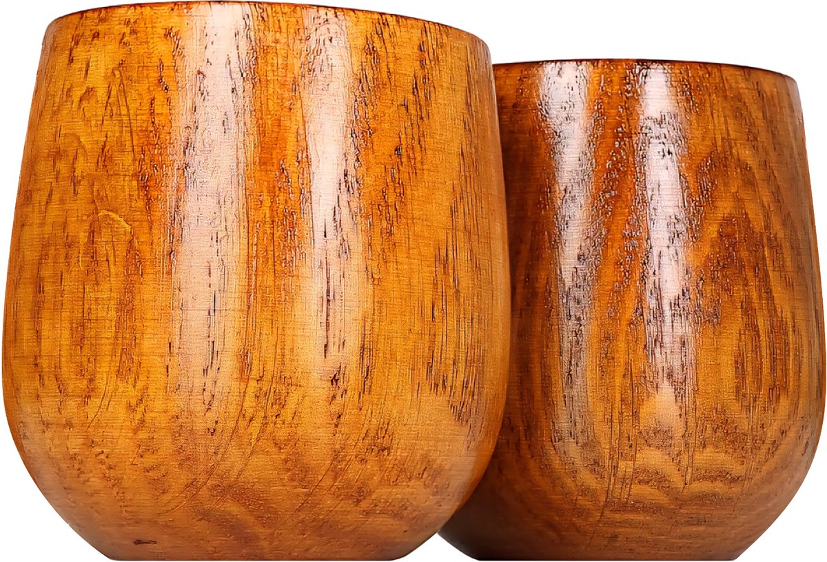 Somstyle Houten Beker Set - 2 Stuks - Drinkbeker 150 ML - Mok Zonder Oor - Bruin