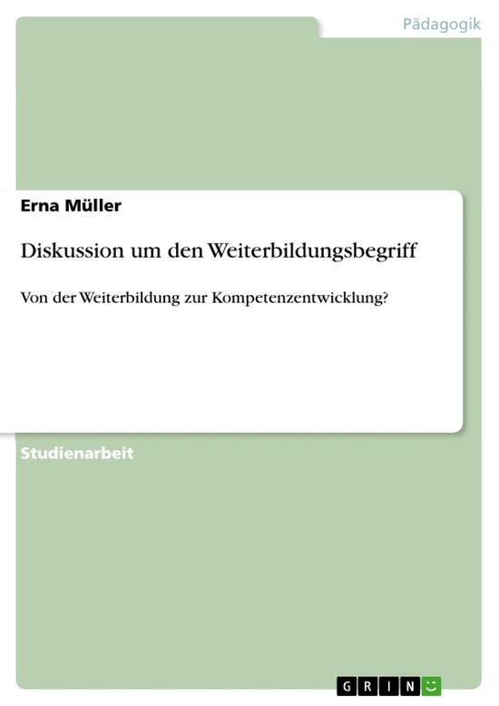 Diskussion um den Weiterbildungsbegriff - cover