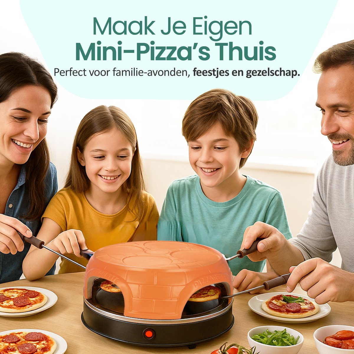 Emerio Pizzarette Origineel - 4 Persoons Pizza Oven - Pre-bake functie - Handgemaakte terracotta koepel - 4 Geïsoleerde bak spatels - RVS bakplaat - PO-115847.1 1000W – foto 3