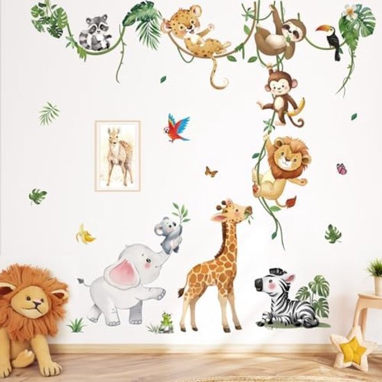 Set de 8 Stickers muraux Animaux de Safari PromoHome - Animaux de la jungle (girafe, éléphant, lion) - Décoration murale Chambre de bébé ou d'enfant