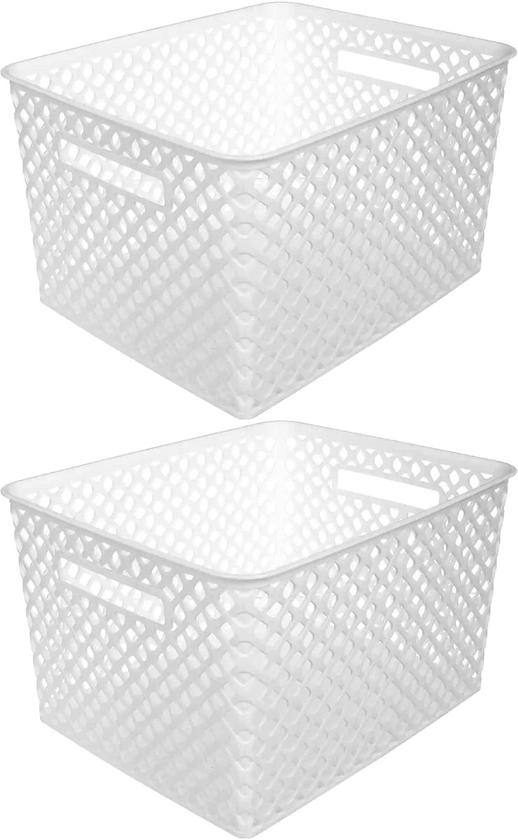 5Five Opbergmand/box van kunststof - 2x - wit - 30 x 37 x 21 cm - 19 liter