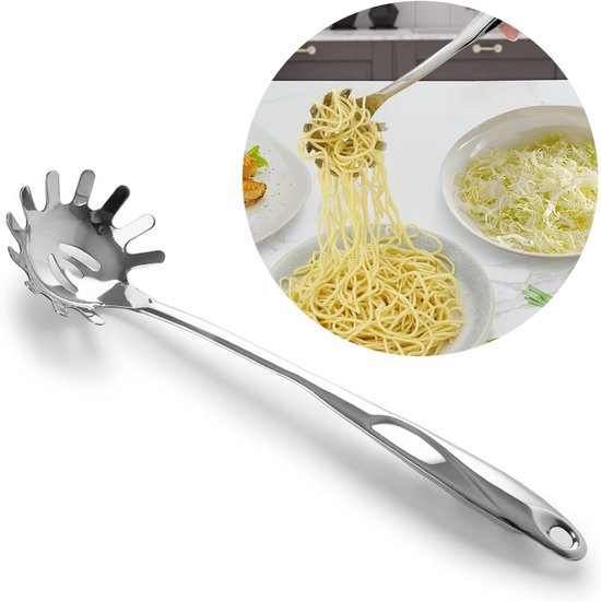 Cuillère à Pâtes Avec Bord Dentelé - En Acier Inoxydable 18/10 - 9 Pouces, Trou D'égouttage - Pour Spaghetti Et Salades - 4