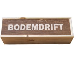 Houten Wijnkistje met Bodemdrift uitspraak B&B – Luxe Geschenkdoos voor Wijn – Origineel Cadeau voor wijn liefhebbers