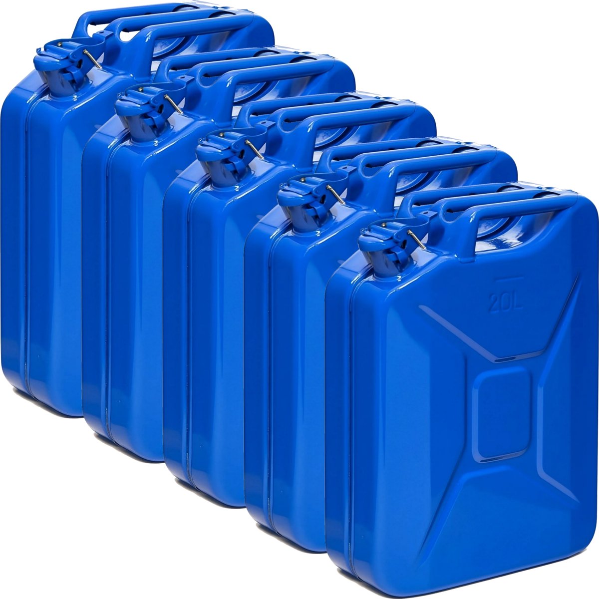 BW® Fuel Canister Metalen Benzineblik - Jerrycan 5x 20 Liter - Blauw - TÜV-getest en UN-goedgekeurd - Gemaakt in Europa