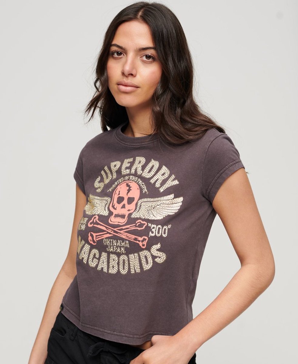 Superdry T-shirt met kapmouw en grijze biesjes Grijs