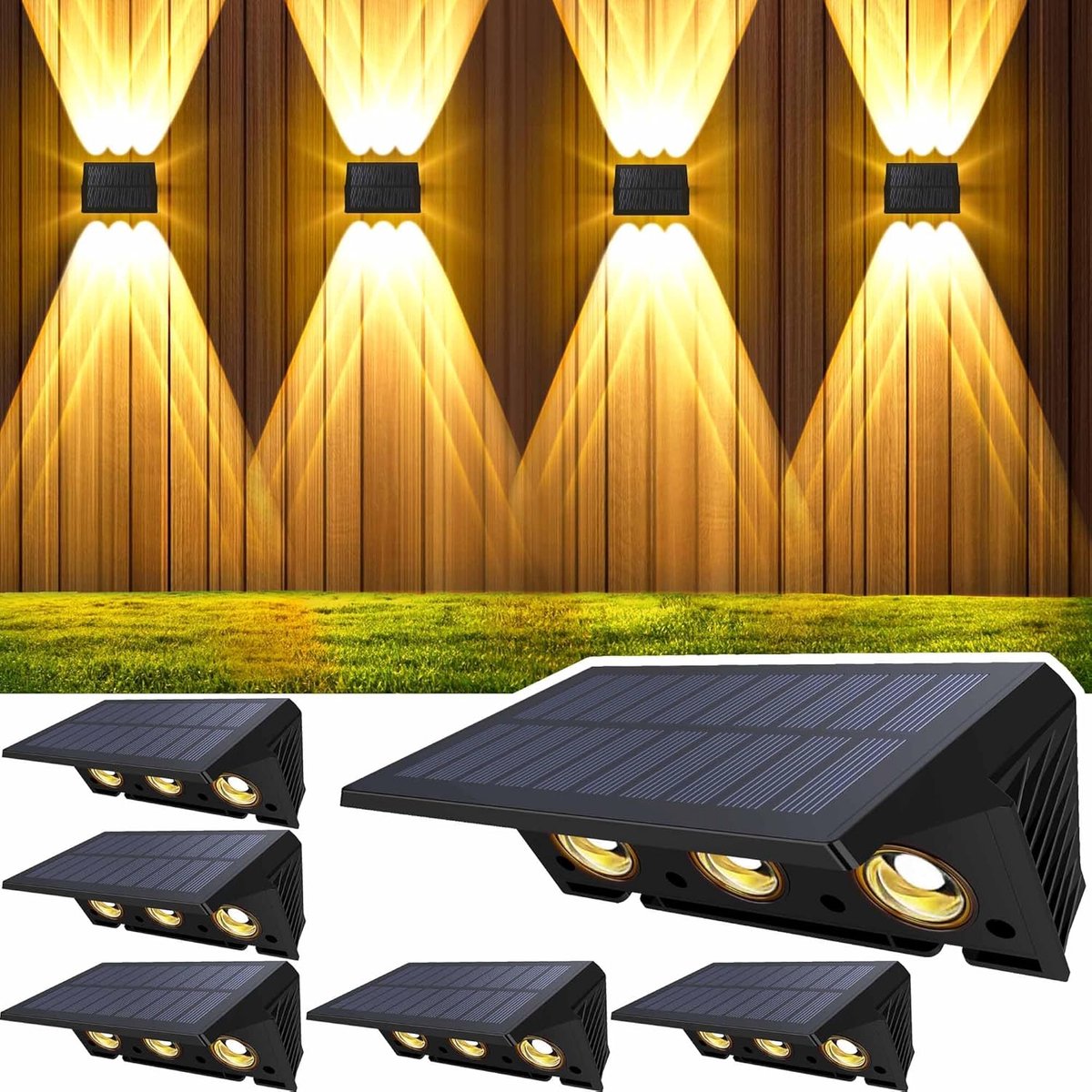 Zonne-Energie Buitenlampen - 6 Stuks LED Wandlampen Waterdicht IP67 voor Tuin, Balkon en Terras
