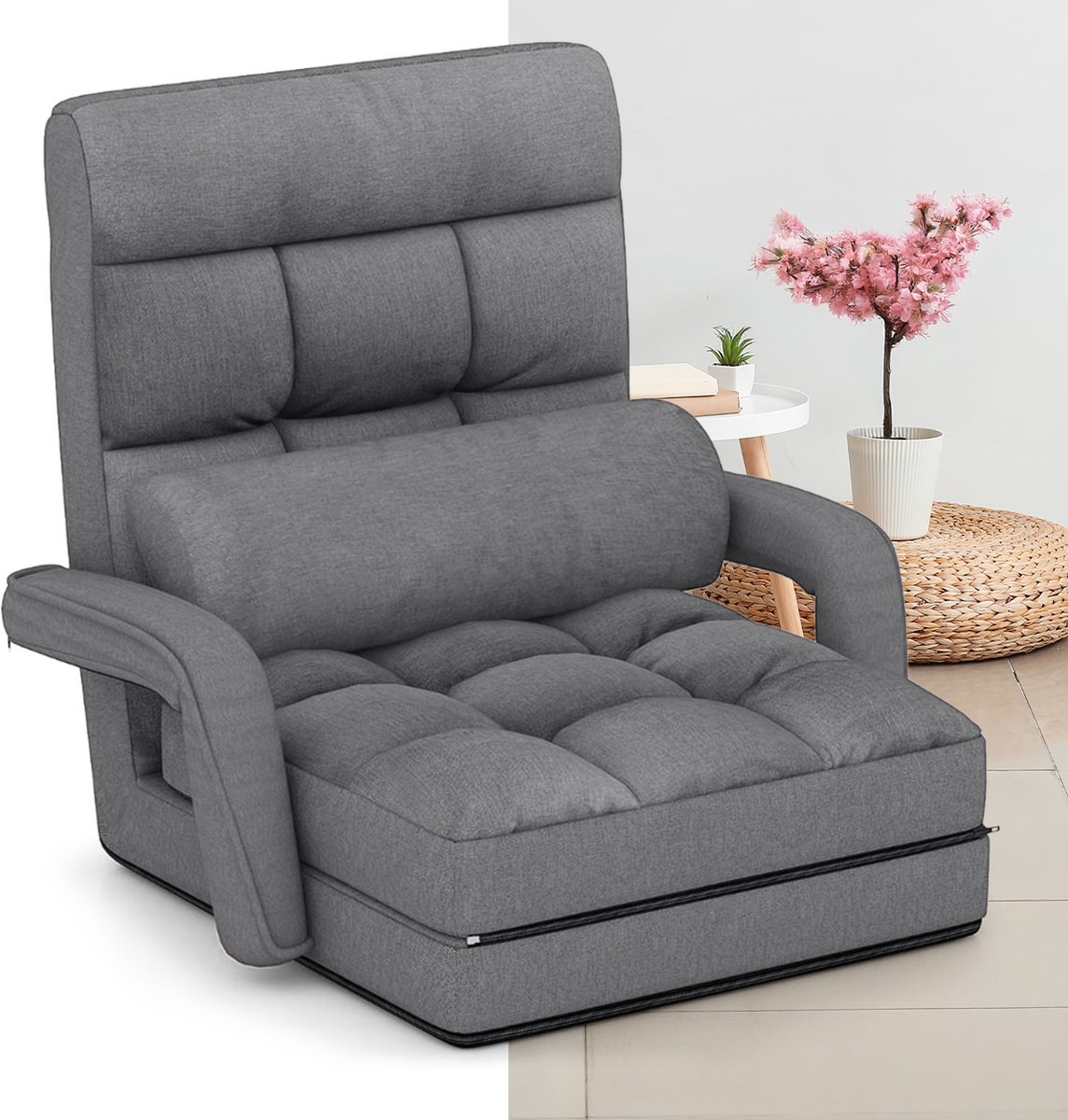 Slaapstoel - Uitklapbaar - Slaapbank - Logeerbed - Zetelbed - Slaapfauteuil - Vouwbed - 1 persoons - Zeer comfortabel - Grijs