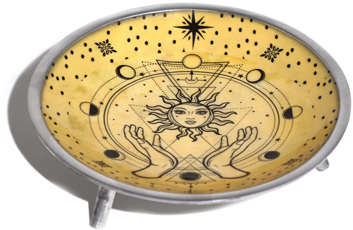 Ancient Wisdom - Decoratief beeld of figuur - Gietijzeren ketel 11x13 cm met pentagramsymb