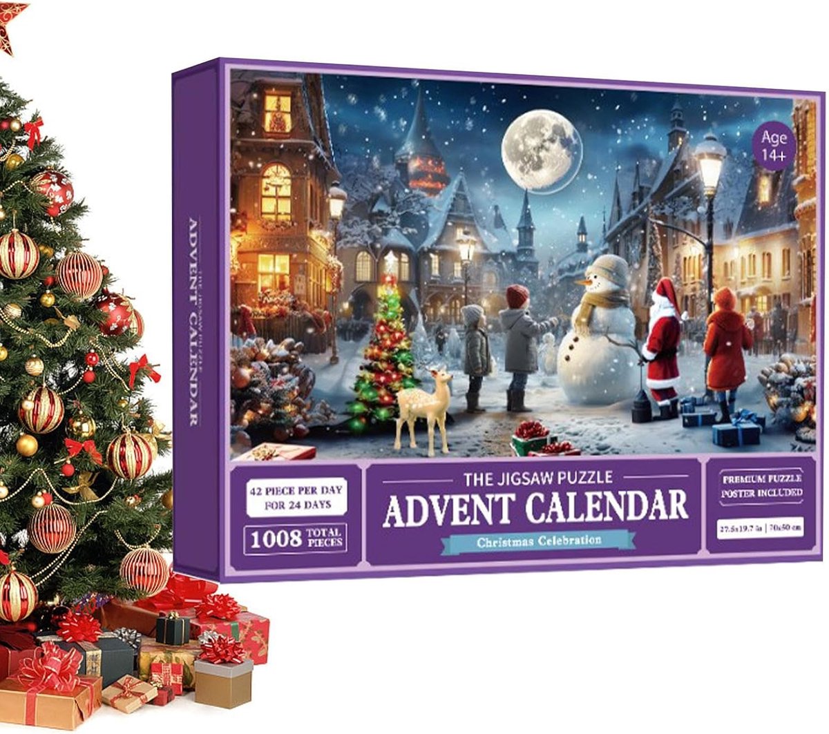 Kerstaftelkalender legpuzzel met 1008 stukjes voor volwassenen en kinderen, perfect kerstcadeau voor puzzelliefhebbers.