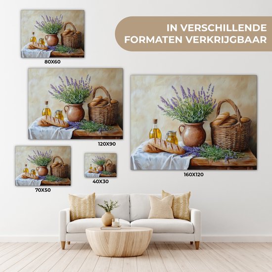 Peinture sur toile 80x60 cm - Décoration murale Lavande - Pain - Nature morte - Décoration murale murale salon - Décoration chambre - Accessoires de chambre - Peintures sur toile