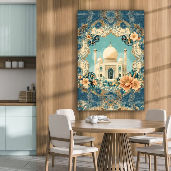 Tableau sur toile 80x120 cm - Décoration murale exclusive Taj Mahal - Ramadan - Fleurs - Islamique - Décoration murale salon - Décoration chambre - Accessoires de chambre - Peintures sur toile