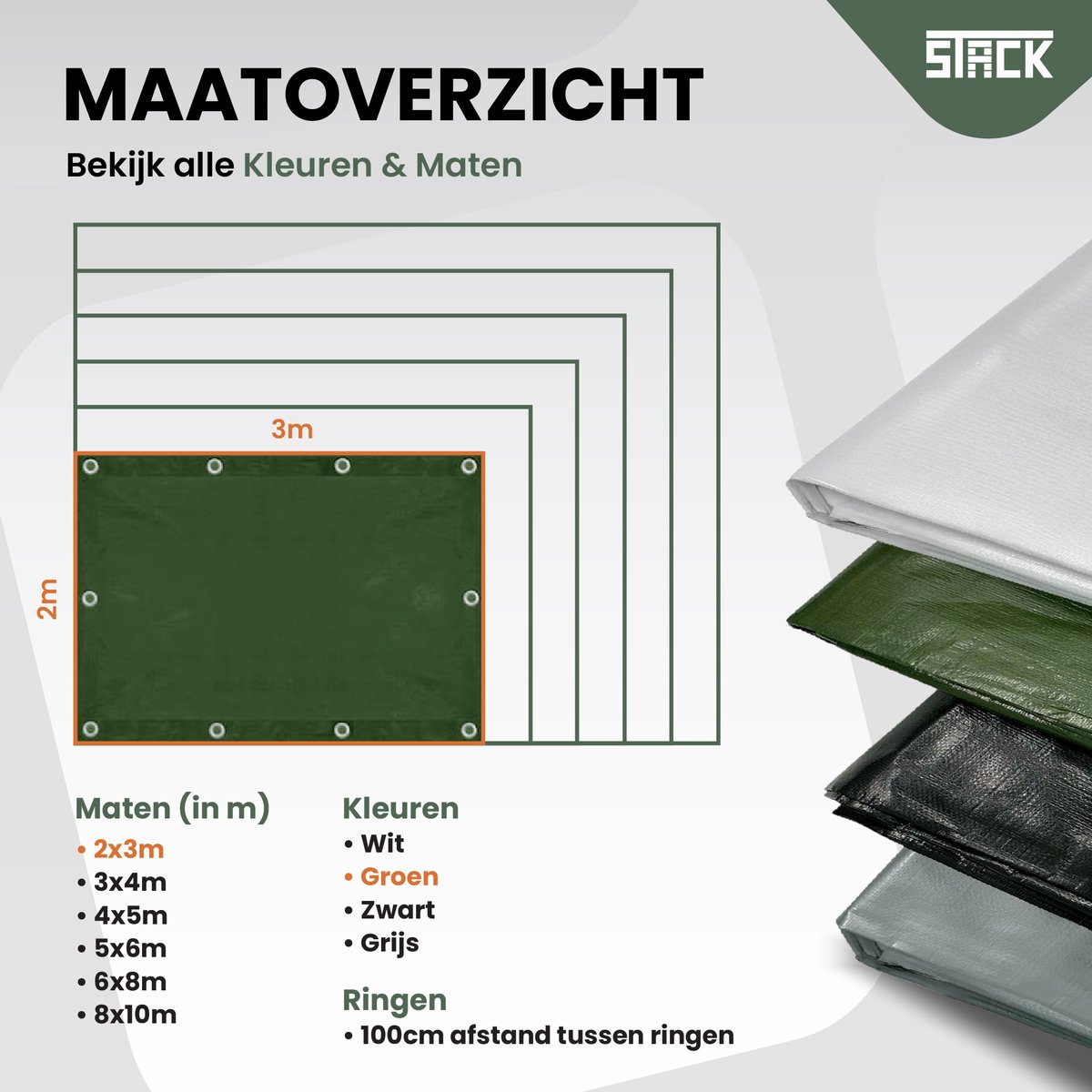 STACK® Extra Sterk Afdekzeil - 2x3m - Donker Groen - 150G/M2 - Waterdicht Bouwzeil & Zeildoek - Zeil Met Ringen - Beschermhoes & Afdekhoes voor Zwembad,Tuin Set,Motor,Scooter,Fietsen,Aanhangwagen,Scootmobiel,BBQ accesoires - Auto Hoes Bescherming — afbeelding 7