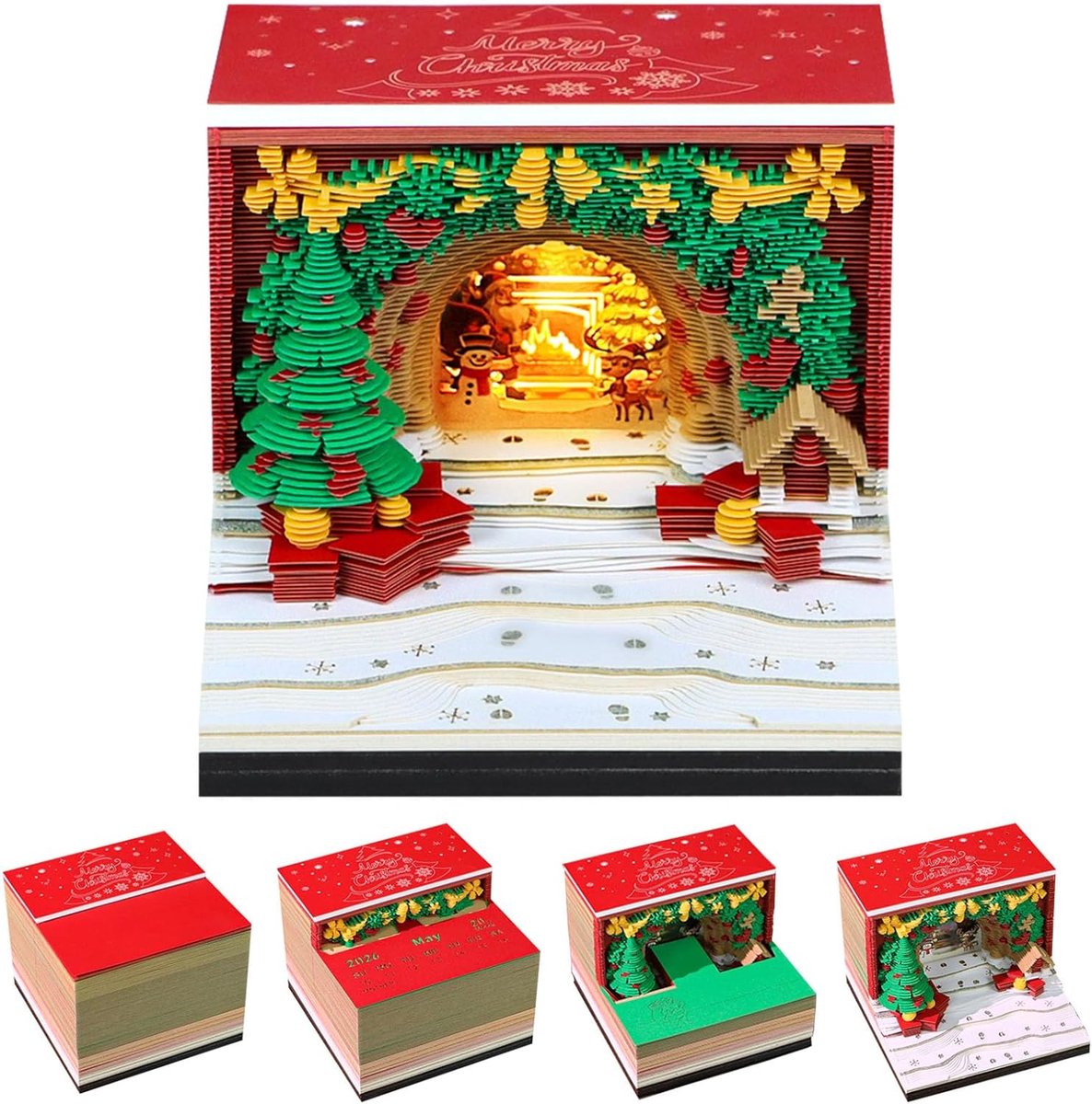 Calendrier 3D 2025, Calendrier Avec Lumière LED 3D Détachable En Papier, Bloc-notes, Cadeau Pour Noël, Pendaison De Crémaillère, Décoration De Bureau