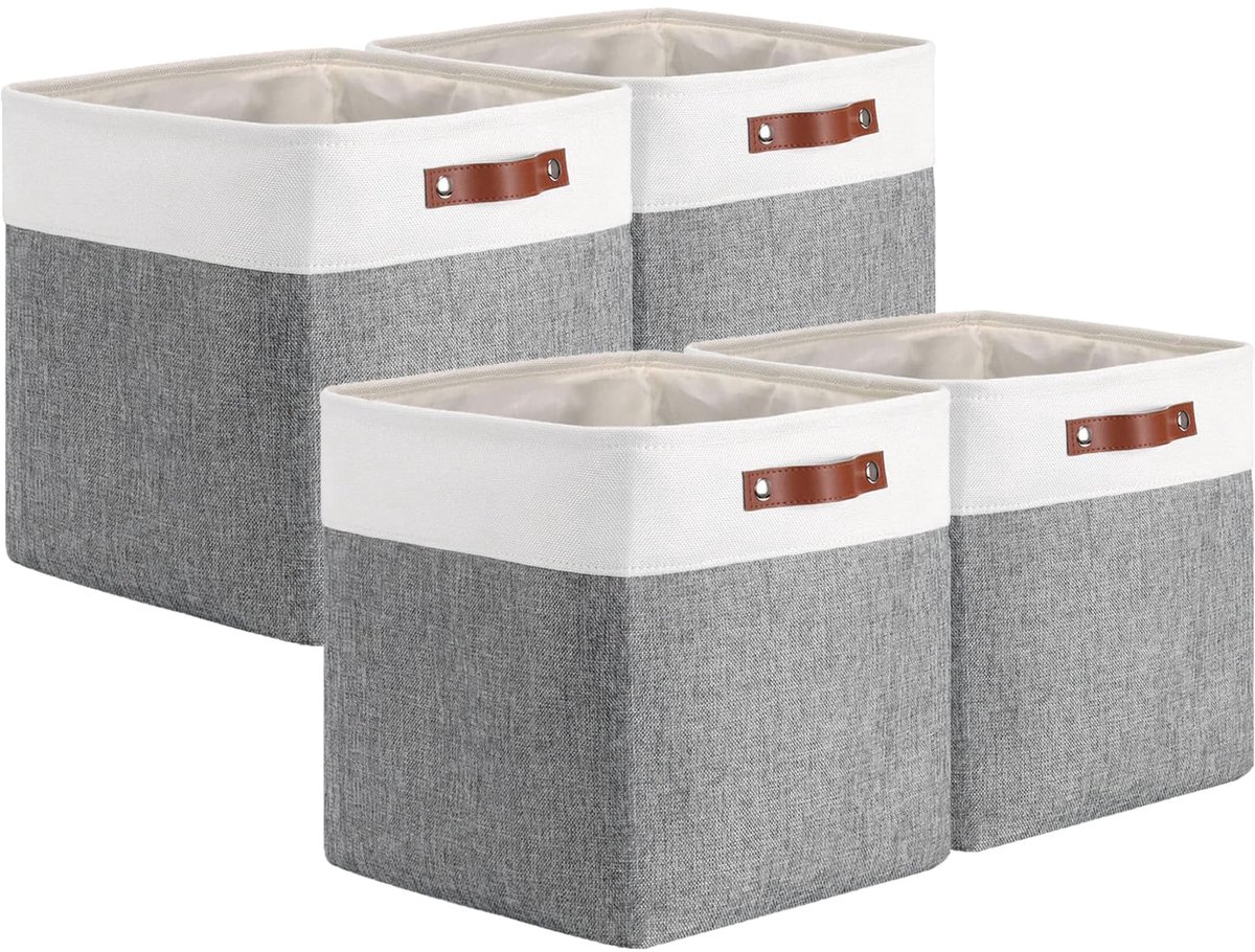 Unyqoos® Set van 4 stijlvolle stoffen opbergmanden voor diverse woonruimtes