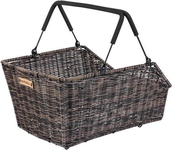 Foto: Basil cento rattan look multi system fietsmand achter kunststof rotan bruin