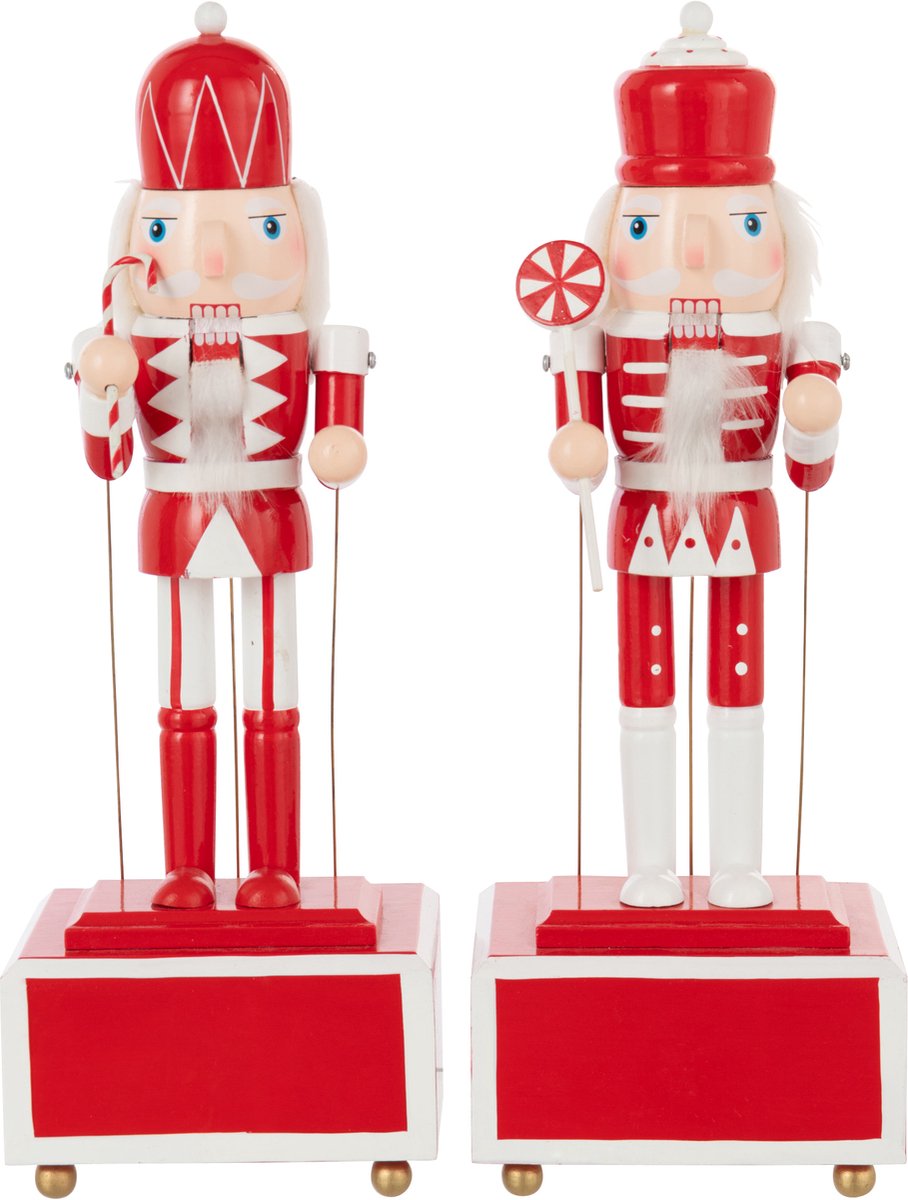 decoratie Notenkraker Muziek - dennenhout - rood/wit - 2 stuks