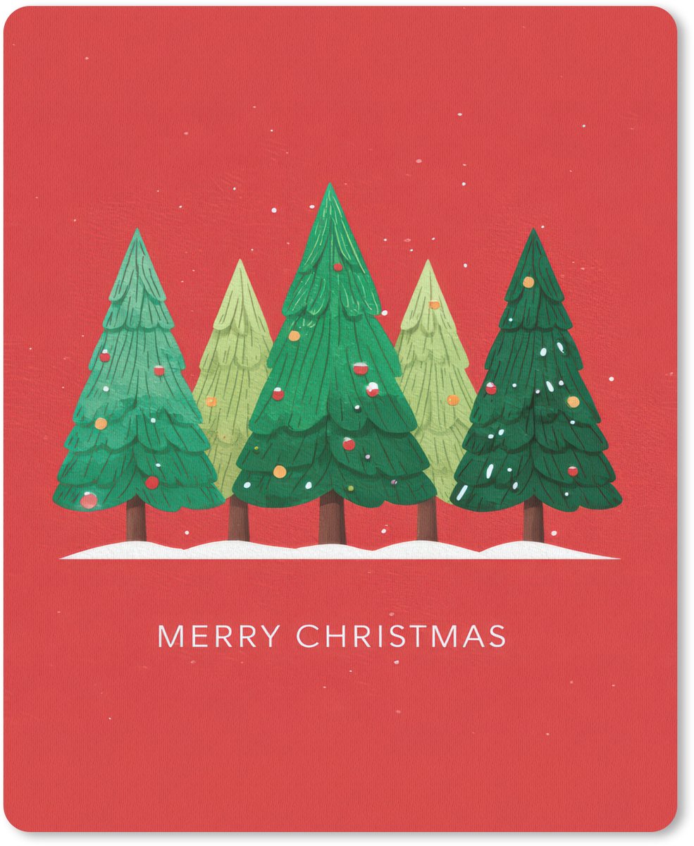 Muismat 19x23 cm - Mousepad Minimalistisch - Kerstbomen - Rood - Sneeuw - Muismatten