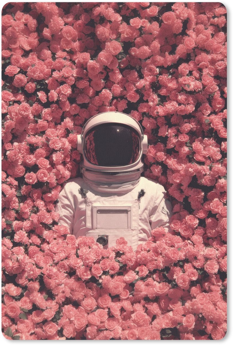 Muismat 18x27 cm - Mousepad Bloemen - Roze - Astronaut - Muismatten